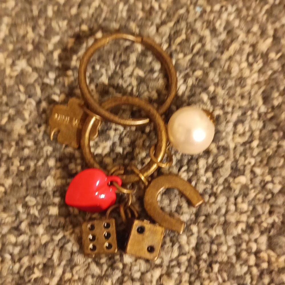 Nine West brass key ring chain lucky clover dice heart pearl horsehoe